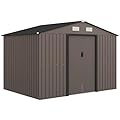 Outsunny 9' x 6' Outdoor Storage Shed, Garden Tool Metal Shed with Foundation Kit, Double Lockable Door, Air Vents and Sloping Roof, for Backyard, Patio, Lawn, Brown