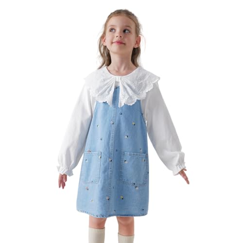 MARC&JANIE Girls Halter Denim Dresses Cotton Jeans Strappy Skirts Kids Embroidered Dress 240109