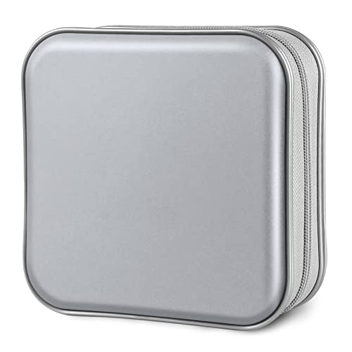Siveit Estojo de CD/DVD com capacidade 40 compartimentos portáteis com zíper para CD carteira de plástico rígido DVDs organizador de fichário para carro em casa escritório viagem (capacidade 40, prata)