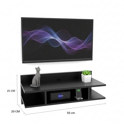 Image of Engineered Wood Set Top Box Stand | Wall Mounted TV Unit Shelf for Router, WiFi, DVD, Gaming Console | Sturdy & Space Saving TV Accessory Organizer (Brown, 50 x 20 x 15 cm) (Sky Blue)
