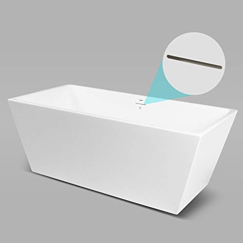 Ferdy Palawan 59" Acrylic Freestanding Bathtub, Rectangle Contemporary Design Freestanding Soaking Bathtub, Cupc Certified, Brushed Nickel Drain And Minimalist Linear Design Overflow Included #TOP1