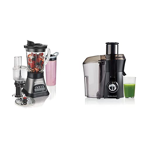 Hamilton Beach Blender And Food Processor Combo, Portable Blend-In Travel Cup & Juicer Machine, Big Mouth Large 3” Feed Chute #TOP18
