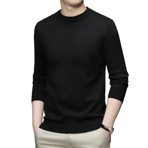Men's Round Neck Long Sleeved Solid Sweater Soft Warm and Comfortable Top - Main Image