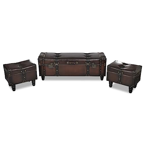 Banc rembourré avec 3 coffres marron de rangement et 2 tabourets - 2