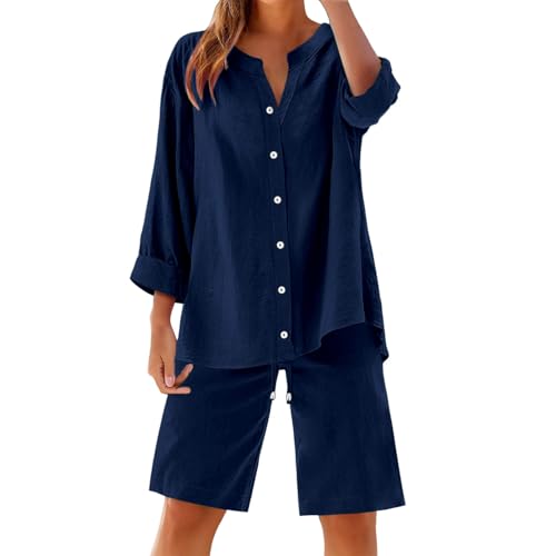 Conjunto de lino 2 piezas mujer transpirable para evitar el calor con pantalones cómodos