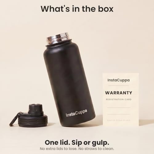 Image of InstaCuppa Thermos Bottle 1000 mL, Double-Wall Thermos Flask, Vacuum Insulated Stainless Steel | Retains Hot and Cold Temperatures, Black