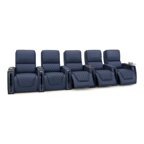 Image of Seatcraft Apex Home Theater Seating Navy Blue Single Recliner | Italian Leather, Wall Hugger, Zero Gravity, Powered Headrest & Lumbar, Power Recline, Zero Gap