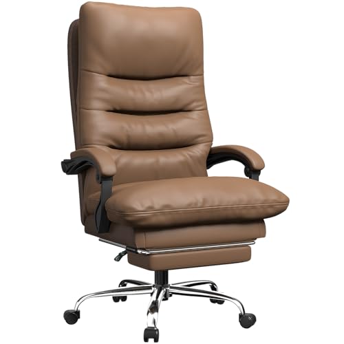 rattantree Poltrona Girevole con Poggiapiedi Telescopico, Sedia da Ufficio Ergonomica con Sedile Largo, Sedia Direzionale da Ufficio con Cuscino Lombare Separato (Con Poggiapiedi, Marrone)