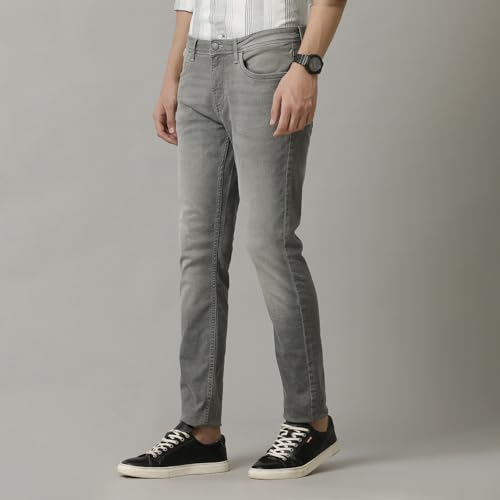 Image of Cavallo by Linen Club Men's Blended Linen Grey Solid Skinny Fit Jeans