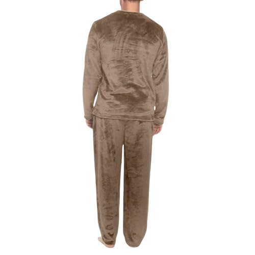 Men's Fleece Lined Pajamas 2 Piece Pajamas Set Long Sleeve Crewneck Sleepwear Thermal Warm Loungewear Set Outfits3