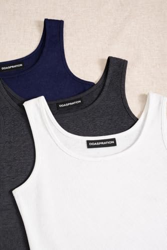 Image of Women's 1x1 Rib Cotton Stretch Tank Top Sleeveless Basic Vest Pack of 3