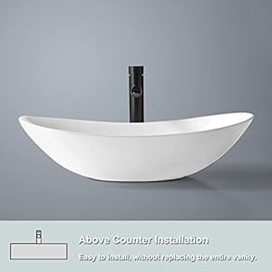 Bathivy Oval Bathroom Vessel Sink, 20.5'' x 12.6'' Modern Above Counter Vanity Bowl, White Ceramic Porcelain Art Basin Sinks with Pop Up Drain Combo Bathivy Oval Bathroom Vessel Sink 205 x 126 Modern Above Counter Vanity Bowl White Ceramic Porcelain Art Basin Sinks with Pop Up Drain Combo