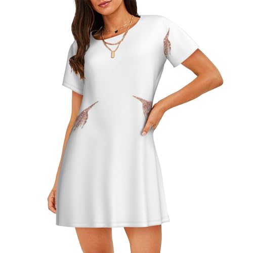 Robe de nuit légère femme manches courtes imprimé or rose