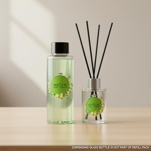 Image of Involve Lime Reed Diffuser Refill with Free 10 Reed Sticks - 120 ml | Long-Lasting Home Aroma Diffuser for Living Room, Bedroom & Gifting | Home Decor | Home Fragrance | Diffuser for Home