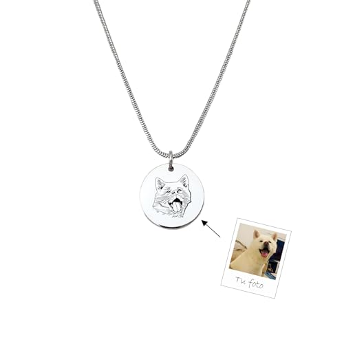Collar Personalizado con Foto de Mascota, Escritura a Mano o Nombre de mujer hombre Acero Inoxidable Regalo para Madre, Padre o Amante de los Animales Envío desde España (Acero, Serpiente 50,1.5mm)