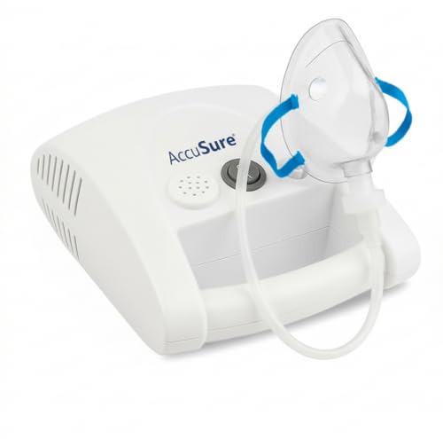 Image of AccuSure AS Compressor Nebulizer Machine for Kids & Adults | Effective Relief for Cold, Cough, Asthma & Other Respiratory Issues | Includes Adult Mask, Child Mask, Mouthpiece & Filters
