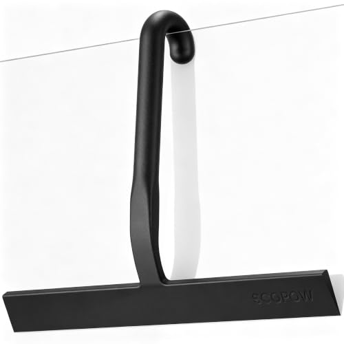 Shower Squeegee for Glass Doors - 10 Inch Bathroom Squeegee with Ergonomic Round Grip Built-in Hook Streak-Free No-Squeak Silicone Blade for Shower Glass Tile Walls Mirrors & Windows Black