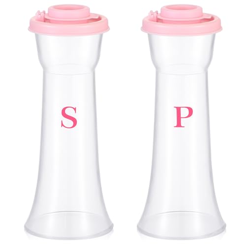 Image of Set of 2 Plastic Salt and Pepper Shakers with Lids Large Salt Shaker Pepper Container Vintage Tall Hourglass Camping Picnic Outdoors Travel Spice Set for Home Picnic Kitchen(Classic,Pink)