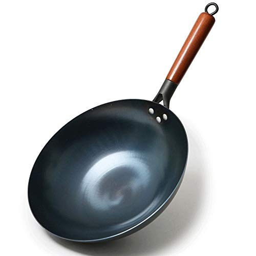 Sartén Wok de hierro fundido con mango de madera 32 cm