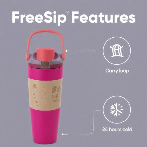 Image of HomeCloud 900ML Stainless Steel Water Bottle - Double-Wall Vacuum Insulated, Leakproof Straw Lid, BPA-Free Reusable Travel Flask with Two-Way Spout for Gym, Office & Outdoor Use (Fushia Move)