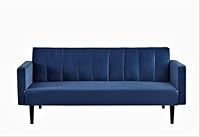 Container Furniture Direct 72" Velvet Convertible Futon Sofa Bed - Full Out Twin Sleeper Couch w/Channel Stitch, Wood Frame & High-Density Foam - Space-Saving for Apartments/Dorms, Deep Blue