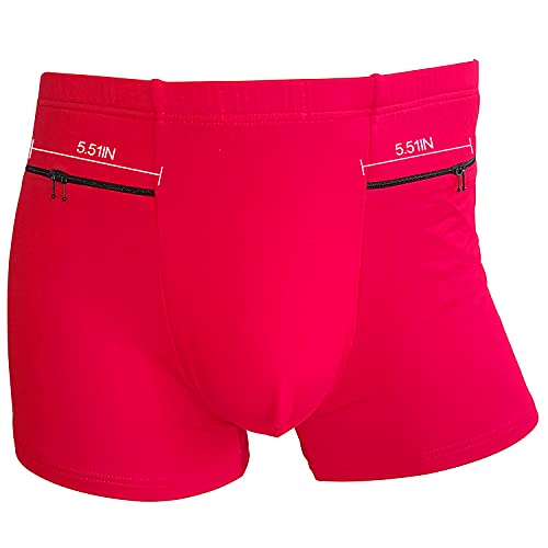 2 Packs Men's Boxer Briefs Hidden Pocket, Can keep your Insulin Pump, Pickpocket Proof Secret Pocket Underwear. (Red)4