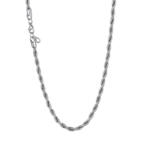 U7 Twisted Rope Chain, Figaro Chain, Men Stainless Steel Necklace and Bracelet Set, 3mm 5mm 6mm 9mm Black Gold Silver Chains Necklaces for Men Women 1