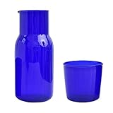 DOITOOL Blue Bedside Night Carafe Pitcher and Tumbler Glass Set 500ml Nightstand Water Carafe Glass...