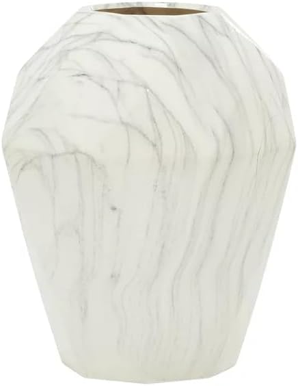 Marble-Like Ceramic Vase. (White Faux Marble Abstract Bud 10"" x 10"" x 12""), ZQ-58
