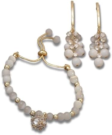 Conjunto Feminino "Crystal Gold" Luxo Opala e Zircônia Brinco e P...