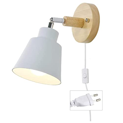 HUA5D Apliques Pared Dormitorio Con Enchufe E Interruptor Blanco,Lámpara De Pared Vintage Retro E27 Interior Modernos,Apliques Para Lectura En Interiores Focos Lámparas De Pared
