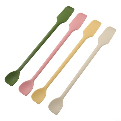 Jonikuper Juego de espátulas de silicona de doble cabeza con 4 colores para hornear y cocinar, diseño de doble extremo de 26 cm para tarros y botellas, amarillo, verde, rosa y blanco