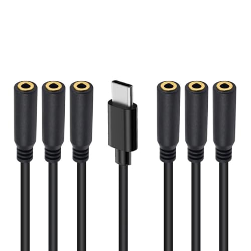 Type C To 3.5mm Female Audios Adapter 6Way Splitter Cable For Mobile Devices