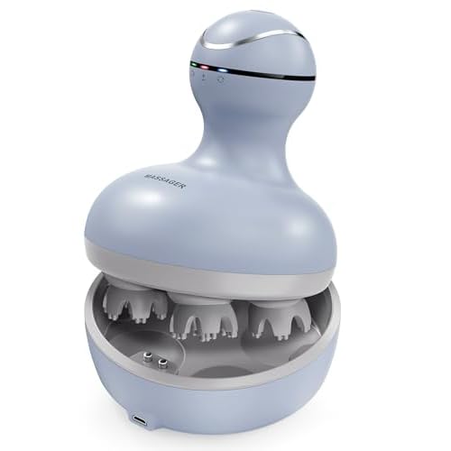 cotsoco Electric Scalp Head & Back Massager, Cordless Hair Massage Waterproof Head Massager with 4 Heads 84 Nodes for Hair Growth, Stress Relief & Dee