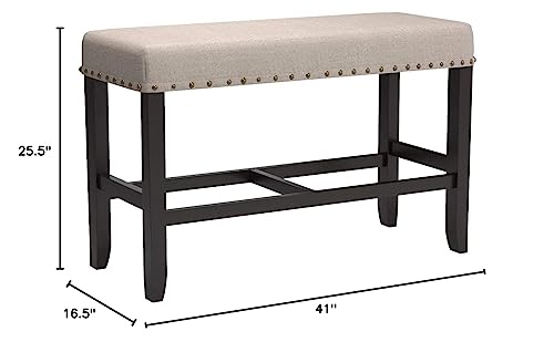 Roundhill Furniture Biony Tan Fabric Counter Height Stools With Nailhead Trim, Set Of 2 & Biony Fabric Counter Height Dining Bench With Nailhead Trim, Tan #TOP2