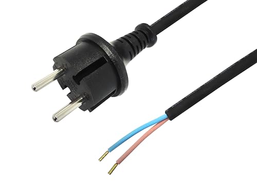 Cable HO5RN-F de 5,0 m (2 x 0,75 mm²), color negro, con enchufe europeo, versátil para la conexión de electrodomésticos