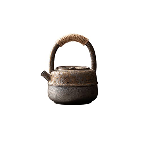 Ceramic Teapot with Rattan Handle - Traditional Japanese-Style Kung Fu Tea Set for Home Brewing and Tea Enthusiasts