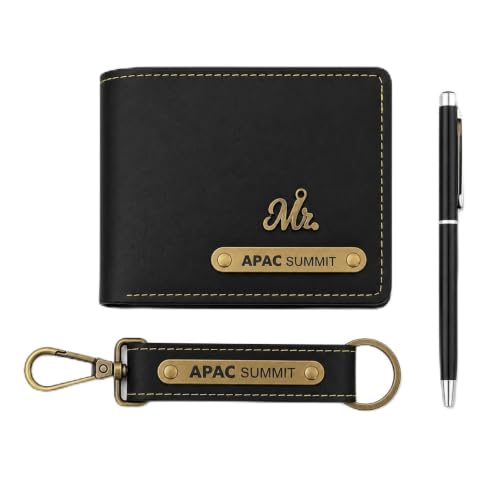 Image of B'Code Personalized Name & Charm Leather Wallet Mens Combo Giftset | Customized Birthday Anniversary Wedding Engagement Office Gifts for Man| Gift for Men| Brothers Raksha Bandhan Present (Black)