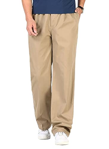 utcoco Men's Casual Cotton Pants Relaxed Fit Elastic Waist Straight-Leg Chino Pant2