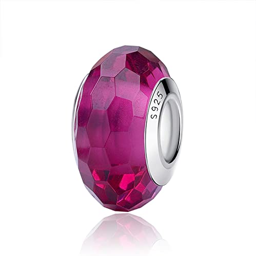 Nbsameng Breloque en Verre de Murano, Coupe Polygonale Charms pour Bracelets et Chaînes pour Femme, Charm en Argent à 925, Breloques Compatibles Pandora, Gnoce et Trollbeads,Mauve Cover