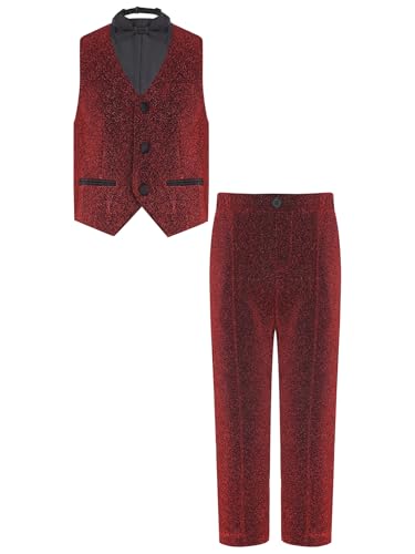 Image of YiZYiF Boys Suit Dress Clothes Ring Bearer Outfit Homecoming Dresses Boy Vest Pants and Bowtie Set Wedding Tuxedo Suits