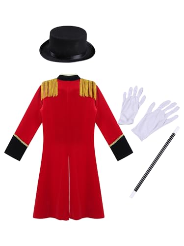 Kids Circus Ringmaster Lion Tamer Jacket Long Sleeve Tassels Tailcoat with Hat Magic Performance Outfits4