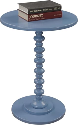 Image of Kundi Round Coffee End Table for Living Room - Modern Brown Accent Pedestal Side Table for Bedroom & Home Decor (Blue)