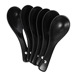 ROMISBABA Schwarze Keramik Suppenlöffel 6 Stück Glattes Porzellan Küchenlöffel für Reis und Suppengerichte im Haushalt und Restaurant