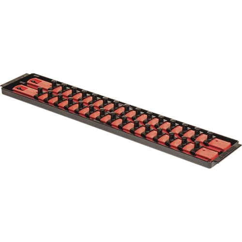 Image of Ernst Manufacturing - 8453 Socket Boss 2-Rail 3 /8-Inch-Drive Socket Organizer, 19-Inch, Red - Socket Storage Tray and Organization System for Mechanics and Automotive Service Technicians