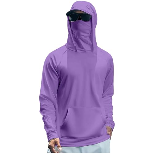 Hooded UPF 50 Long Sleeve Sun Shirts for Men Uv Protection Summer Cooling Hiking Rash Guard Fishing Hoodie with Mask