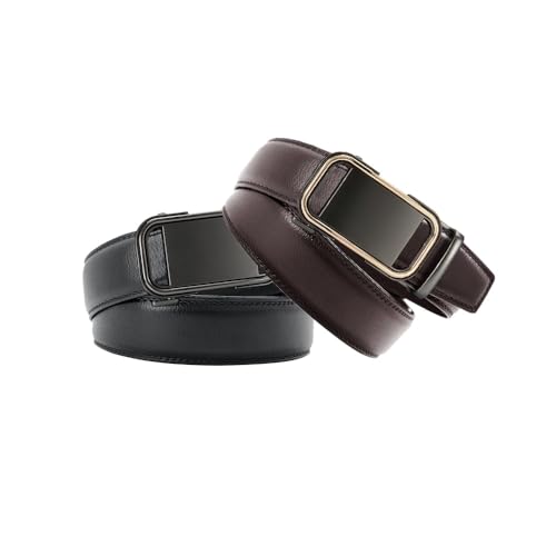 Ratchet Belt for Men - 2 Packs Leather Mens belt For Gift Men Dress and Casual,Trim to Fit2