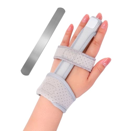 Single Trigger Finger Splint For Child, Aluminum Finger Brace Joint Stabilizer, Adjustable Composite Fabric Hand Brace and Wrist Brace Support for Middle, Index, Pinky or Ring Finger Support (Gray-M)