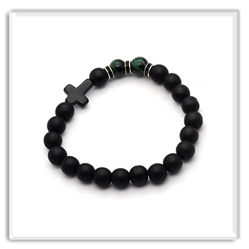 Image of Xusamss Fashion 8MM Matte Agate Beads Bracelet Cross Elastic Bracelet,7 1 /2 Wrist
