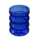 KIXZSAZ Glas Wasserbecher, niedlich, stilvoll, einfarbig, rund, breiter Mund, Ersatz für Zuhause, Schlafsaal, Kaffee, Tee, Becher, Flasche, Blau